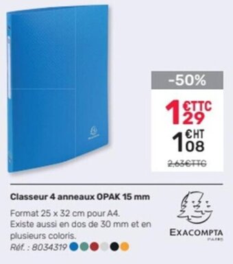 Classeur 4 anneaux OPAK 15 mm