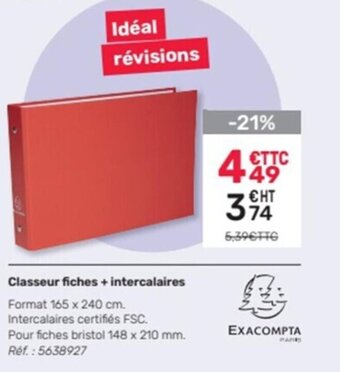 Office Depot Classeur fiches + intercalaires offre