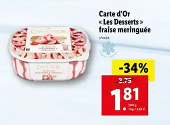 Lidl Carte d'or les desserts fraise meringuée offre