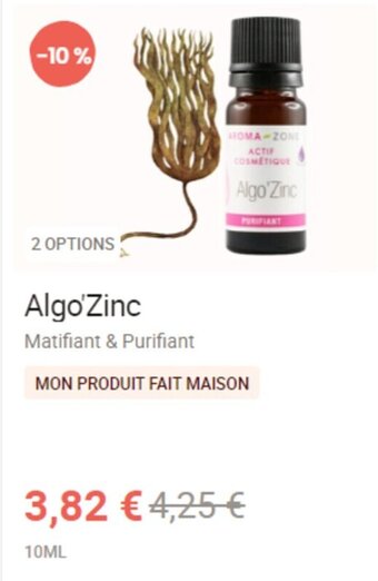 Algo'Zinc Matifiant & Purifiant MON PRODUIT FAIT MAISON