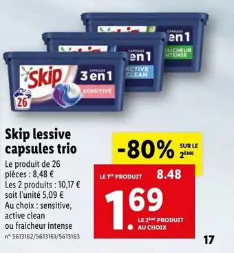 Lidl Skip lessive capsules trio offre