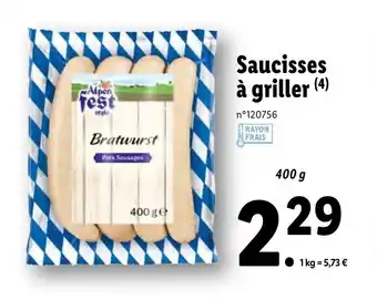 Lidl Saucisses à griller offre