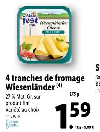 Lidl 4 Tranches de fromage wiesenländer offre