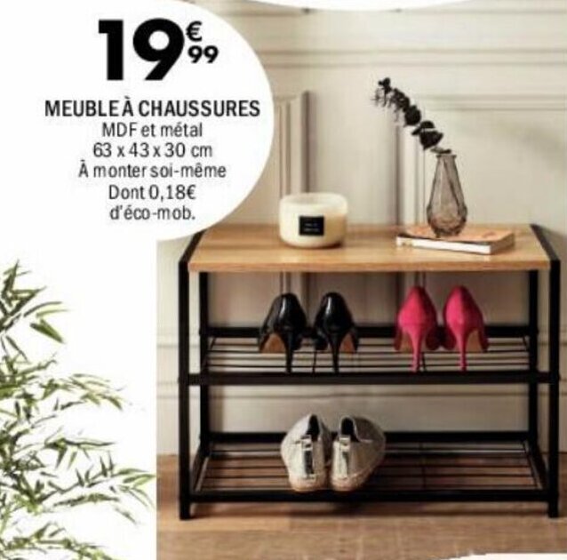 Promo MEUBLE À CHAUSSURES MDF et métal 63 x 43 x 30 cm chez La Foir'Fouille