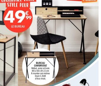 La Foir'Fouille BUREAU CAMBRIDGE Métal, acier et bois 90 x 50 x 91,5 cm offre