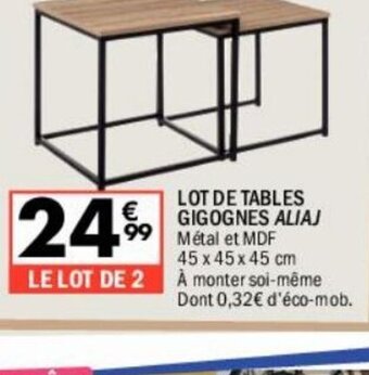 La Foir'Fouille LOT DE TABLES GIGOGNES ALIAJ Métal et MDF 45x45x45 cm offre