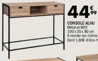 CONSOLE ALIAJ Métal et MDF 100x 35 x 80 cm À monter soi-même Dont 1,80€ d'éco-mob.