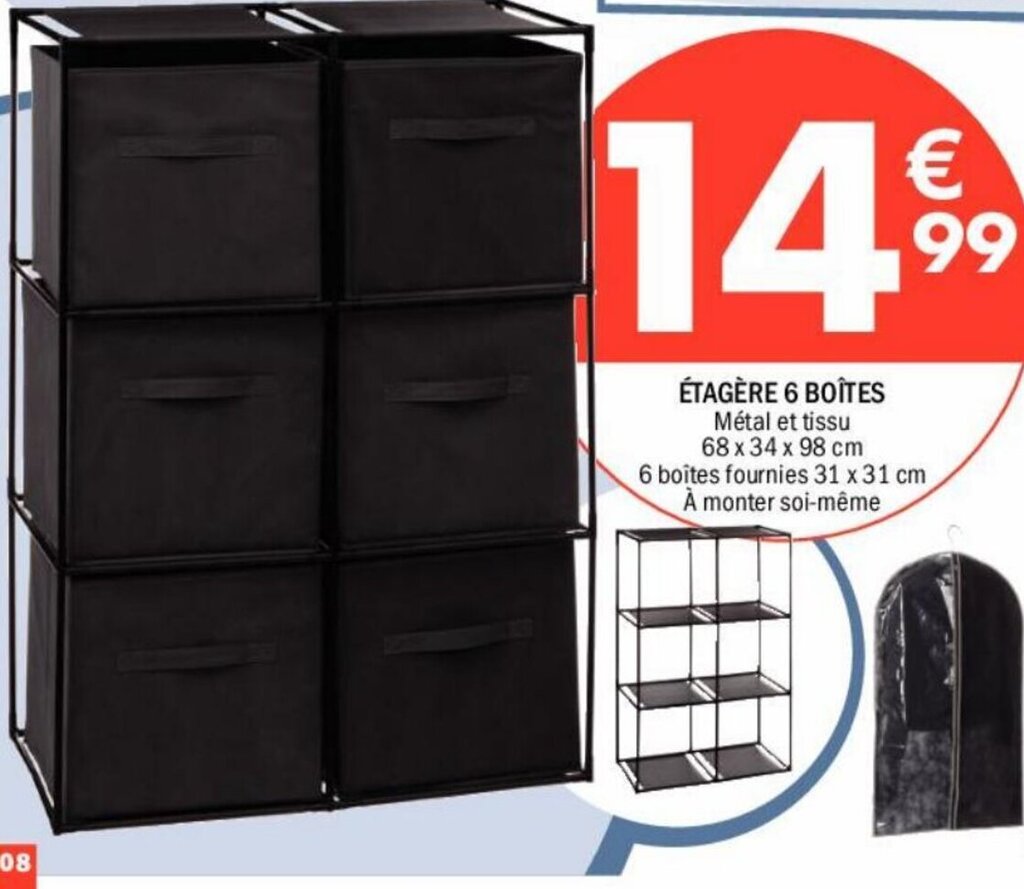 Promo ÉTAGÈRE 6 BOÎTES Métal et tissu 68 x 34 x 98 cm chez La Foir'Fouille