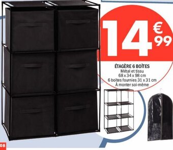 La Foir'Fouille ÉTAGÈRE 6 BOÎTES Métal et tissu 68 x 34 x 98 cm offre