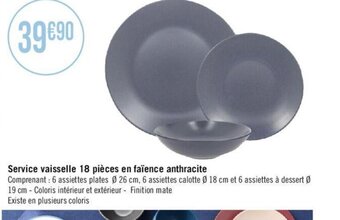 Service vaisselle 18 pièces en faïence anthracite