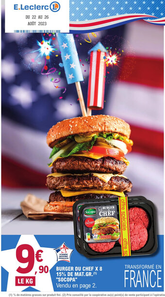E.Leclerc BURGER DU CHEF X 8 15% DE MAT.GR.(¹) "SOCOPA" offre