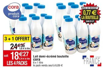 Cora x Carrefour Cora lait demi-écrémé bouteille offre