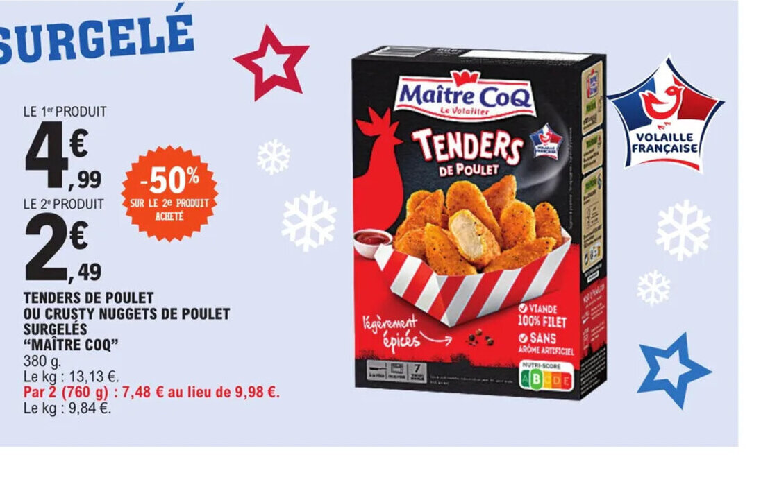 Promo TENDERS DE POULET OU CRUSTY NUGGETS DE POULET chez E.Leclerc