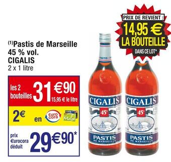 Cora x Carrefour Cigalis pastis de marseille 45 % vol. offre