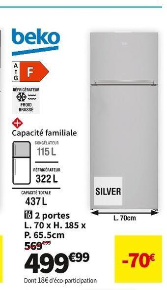 Conforama Beko  réf. 2 portes beko rdse465k30sn offre