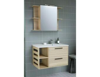 Brico Dépôt Ensemble meuble à suspendre slat + vasque + miroir + led - dim. l. 80 x h. 50 x p. 45 cm offre