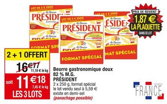 Cora x Carrefour Président beurre gastronomique doux 82 % m.g. offre