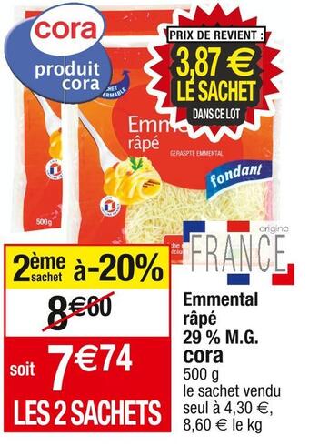 Cora emmental râpé 29 % m.g.