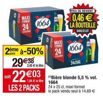 Cora x Carrefour 1664 bière blonde 5,5 % vol. offre