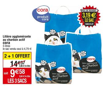 Cora x Carrefour Cora litière agglomérante au charbon actif offre