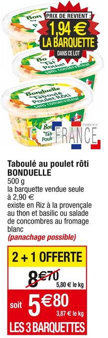 Cora x Carrefour Bonduelle taboulé au poulet rôti offre