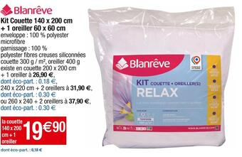 Blanrêve kit couette 140 x 200 cm + 1 oreiller 60 x 60 cm