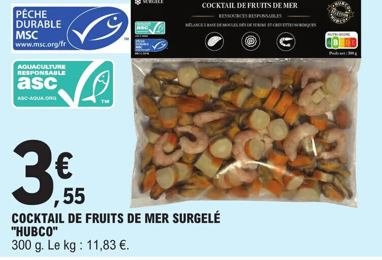 Promo COCKTAIL DE FRUITS DE MER SURGELÉ "HUBCO" chez E.Leclerc