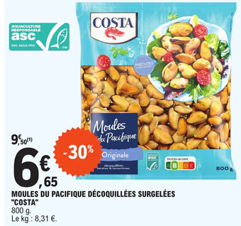 E.Leclerc MOULES DU PACIFIQUE DÉCOQUILLÉES SURGELÉES "COSTA" offre