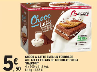 E.Leclerc CHOCO & LATTE AVEC UN FOURRAGE AU LAIT ET ÉCLATS DE CHOCOLAT EXTRA "BALCONI" offre
