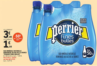 E.Leclerc EAU MINÉRALE NATURELLE RENFORCÉE AU GAZ DE LA SOURCE "PERRIER FINES BULLES" offre