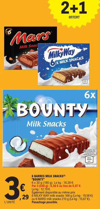 E.Leclerc 6 BARRES MILK SNACKS(²) "BOUNTY" offre