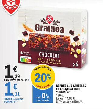 BARRES AUX CÉRÉALES ET CHOCOLAT NOIR "GRAINÉA"