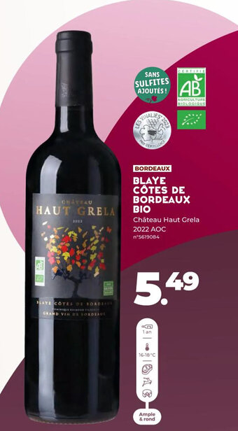Lidl BLAYE CÔTES DE BORDEAUX BIO offre