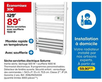 Castorama Sèche-serviettes avec soufflerie 1500 W offre