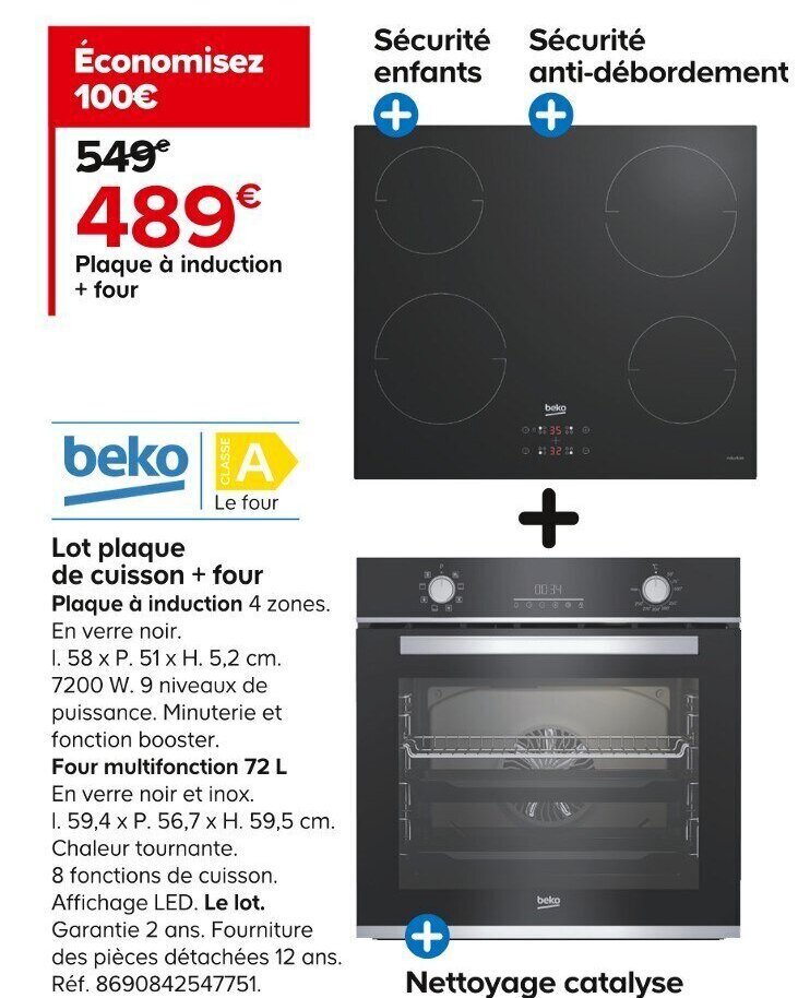 Promo Lot plaque de cuisson + four Plaque à induction 4 zones. chez