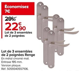 Castorama Lot de 3 ensembles de 2 poignées de 2 poignées Renge offre