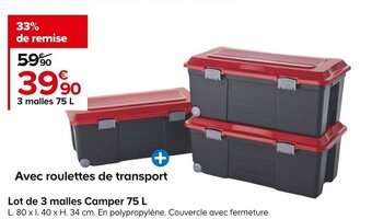 Castorama Lot de 3 malles Camper 75 L offre