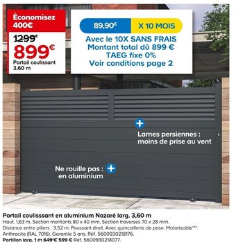 Castorama Portail coulisssant en aluminium Nazaré larg. 3,60 m offre
