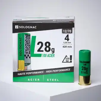 Cartouche l100 28gr haute vitesse calibre 12/70 bille acier n°4 x25