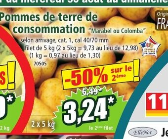 Norma Pommes de terre de consommation "Marabel ou Colomba" offre