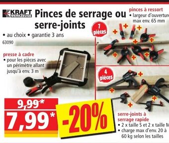 KRAFT Pinces de serrage ou largeur d'ouverture serre-joints