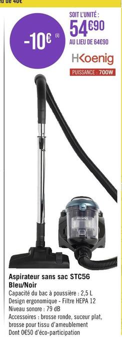 H.koenig aspirateur sans sac stc56 bleu/noir