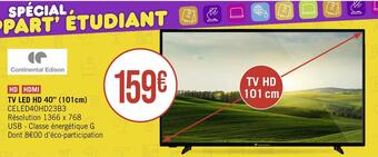 Casino Supermarchés Continental edison tv led hd 40’’ (101 cm) offre