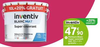 Mr Bricolage Inventiv peinture blanc super couvrant mat 10 l + 2 l gratuits offre