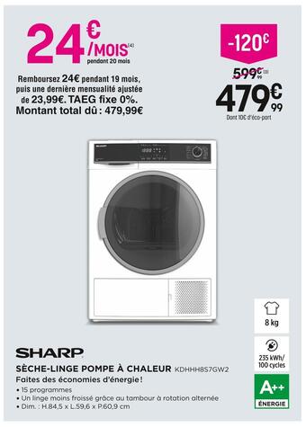 Pulsat Sharp sèche-linge pompe à chaleur offre
