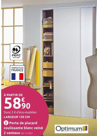 Mr Bricolage Optimum porte de placard coulissante blanc veiné 2 vantaux offre