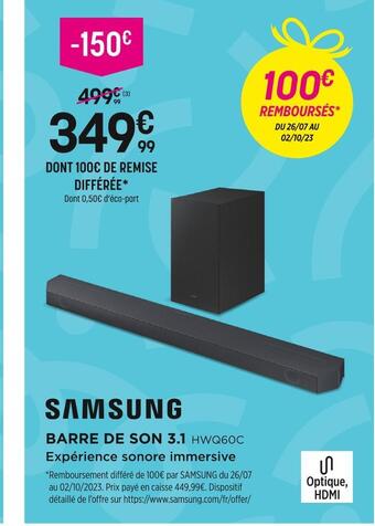 Pulsat Samsung barre de son 3.1 offre