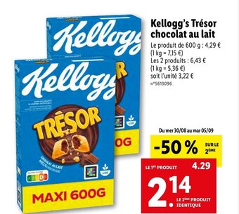 Lidl Kellogg's Trésor chocolat au lait offre