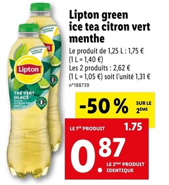 Lidl Lipton green ice tea citron vert menthe offre