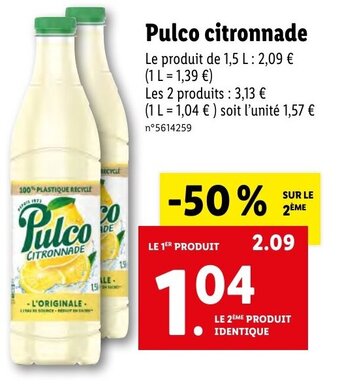 Lidl Pulco citronnade Le produit de 1,5 L: 2,09 € offre